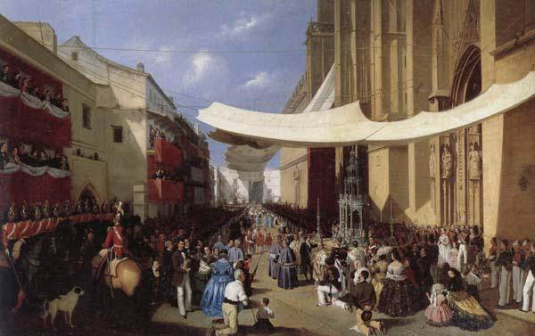 Manuel Cabral Y Aguado Bejarano Corpus Christi Procession in Sevill France oil painting art